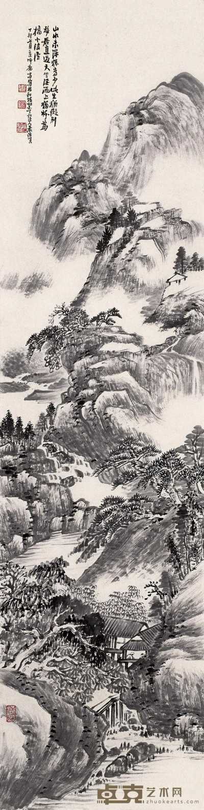 萧俊贤 1927年作 山水 立轴 135×35cm.
